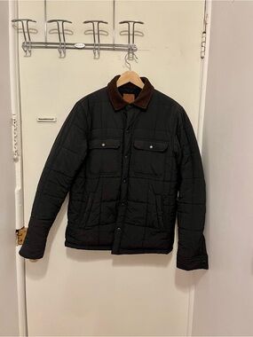 Cotton On Black Quilted Jacket with Brown Corduroy Collar